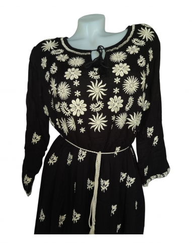 Rochie tradițională neagră din vâscoză cu broderie bej – mărimi S–3XL