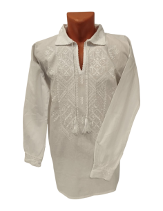Ie Bărbătească Albă cu Broderie Albă – Tradițională Românească, Mărimi S-3XL