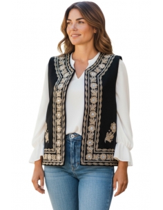 Vestă Românească de Damă Neagră cu Broderie Tradițională – Mărimi S-3XL