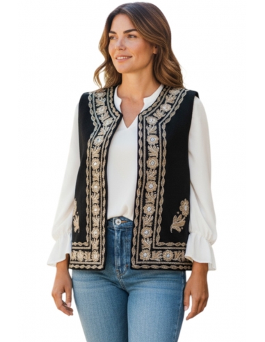 Vestă Românească de Damă Neagră cu Broderie Tradițională – Mărimi S-3XL