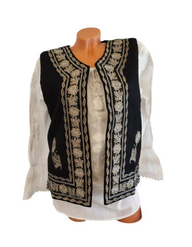 Vestă Românească de Damă Neagră cu Broderie Tradițională – Mărimi S-3XL