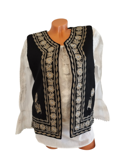 Vestă Românească de Damă Neagră cu Broderie Tradițională – Mărimi S-3XL