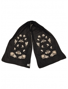 Maramă tradițională românească neagră cu broderie bej din bumbac 145x55 cm
