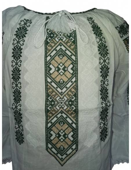 Set Familie – Ii Tradiționale din Bumbac cu Broderie Verde și Auriu, pentru El și Ea