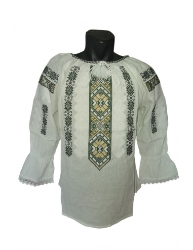 Set Familie – Ii Tradiționale din Bumbac cu Broderie Verde și Auriu, pentru El și Ea
