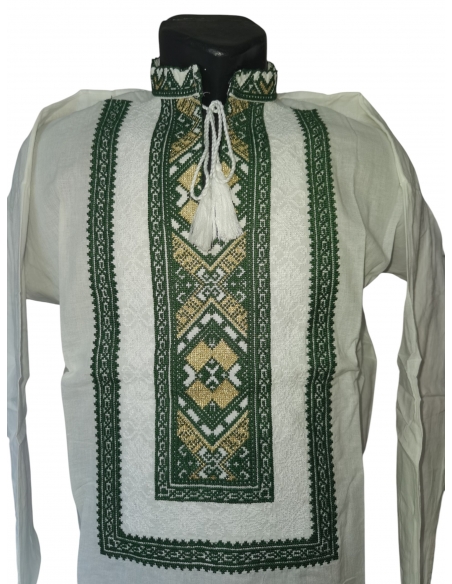 Set Familie – Ii Tradiționale din Bumbac cu Broderie Verde și Auriu, pentru El și Ea