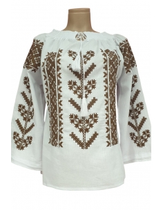 Ie Tradițională Românească Damă – Broderie Maro – Bumbac Natural, M-3XL