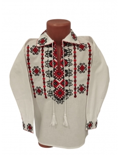 Ie Tradițională Românească pentru Băieți – Broderie Roșie și Neagră, Bumbac Natural (2–16 ani)