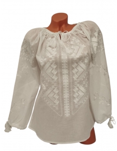 Ie Tradițională Românească Albă cu Broderie Albă – Mâneca Lungă, Bumbac Natural (S–3XL)