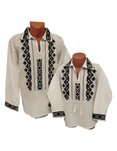 Set Cămăși Tradiționale Tată și Fiu – Broderie Neagră pe Pânză Albă din Bumbac Natural
