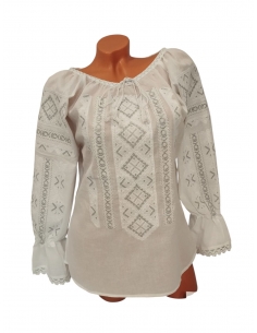 Ie Traditionala Romaneasca Alba cu Broderie Argintie – Model Elegant din Bumbac Natural