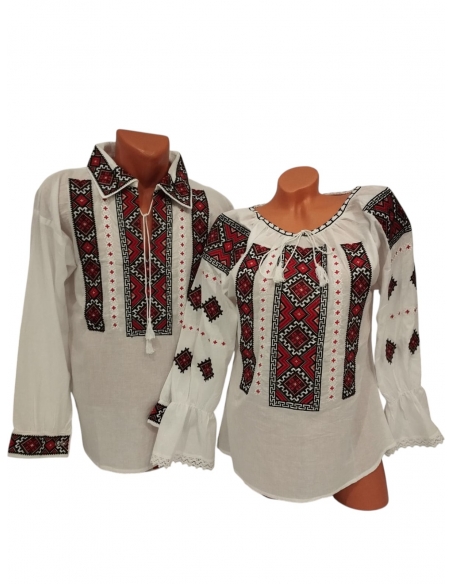 Set Ii Traditionale Romanesti Cuplu – Broderie Rosie si Neagra