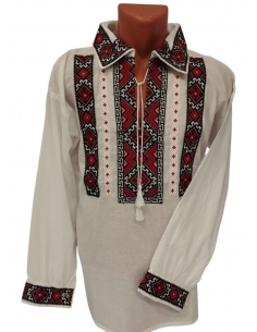 Camasa traditionala barbateasca romaneasca din bumbac alb cu broderie rosie si neagra – IiRomanesti.ro