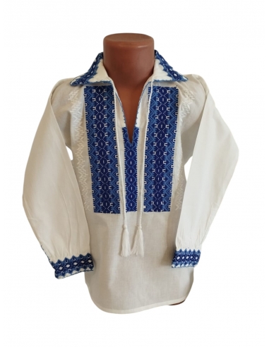 Ie Baieti Alb Albastru Model Traditional – Bumbac – 0-16 Ani