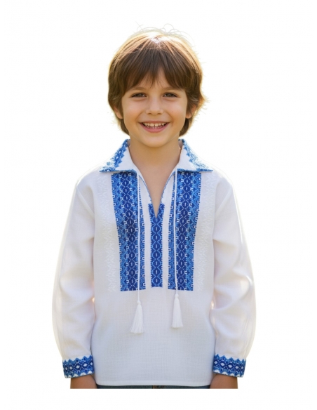 Ie Baieti Alb Albastru Model Traditional