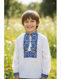 Ie baieti alba cu broderie albastra – model traditional 4-16 ani