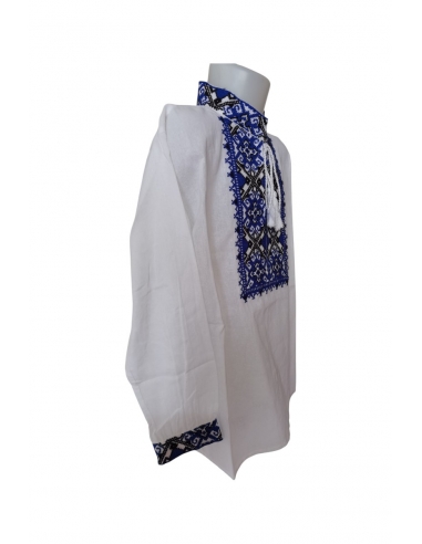 Ie baieti alba cu broderie albastra – model traditional 4-16 ani
