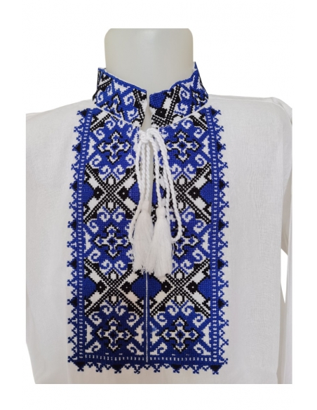 Ie baieti alba cu broderie albastra – model traditional 4-16 ani