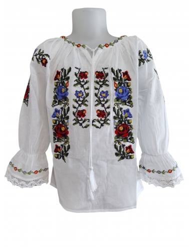 Ie Traditionala Fetite Alba cu Broderie Multicolora – Model Popular Romanesc