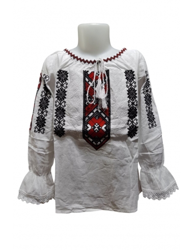 Ie traditionala copii fetite broderie negru rosu model popular
