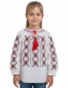 Ie traditionala fetite broderie rosie negru cu motive geometrice
