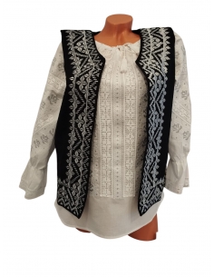 Vesta traditionala dama neagra cu broderie argintie