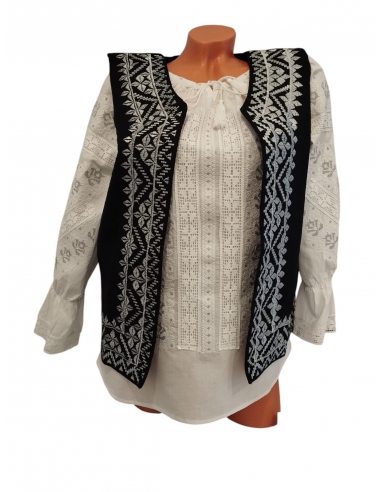 Vesta traditionala dama neagra cu broderie argintie