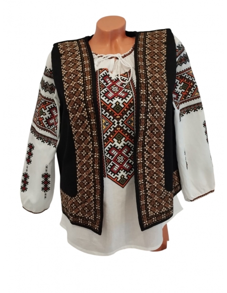 Vesta traditionala dama neagra cu motive romanesti maro