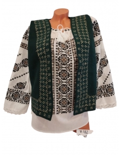 Vesta traditionala dama verde inchis cu motive romanesti
