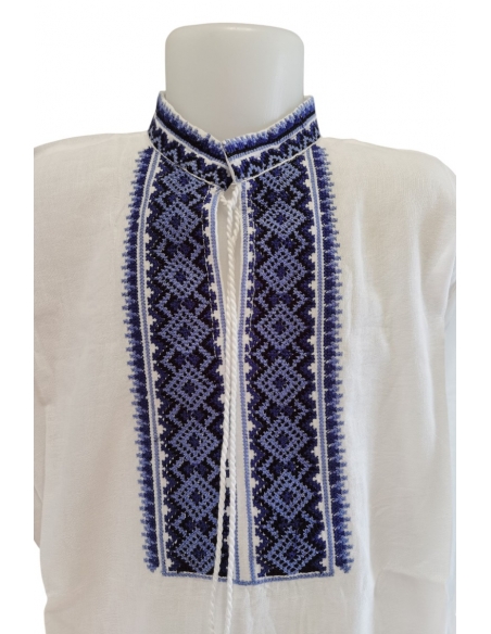 Ie traditionala pentru baieti cu guler tunica, broderie albastra