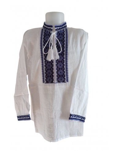 Ie traditionala pentru baieti cu guler tunica, broderie albastra
