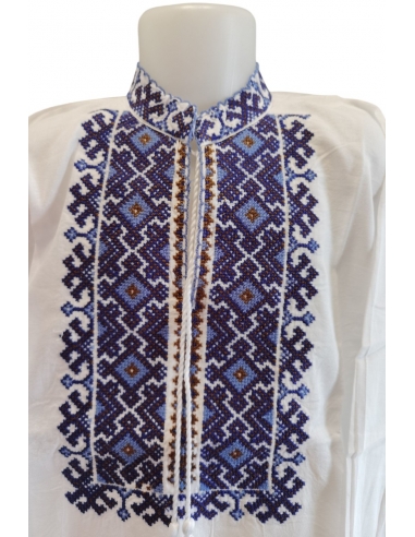 Ie traditionala pentru baieti cu guler tunica si broderie albastra