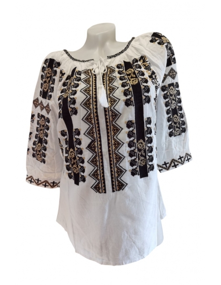 Ie traditionala dama cu broderie neagra si bej