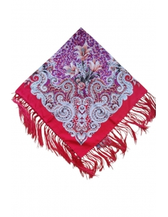 Batic Traditional Romanesc cu Motive Florale Mov si Rosu