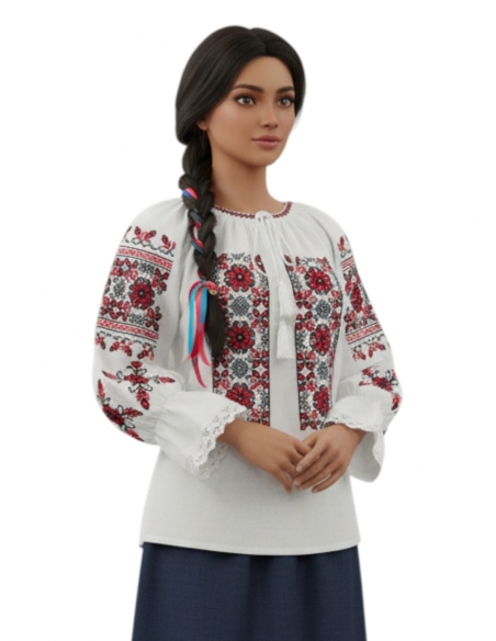 Ie traditionala fetite cu broderie rosie si neagra