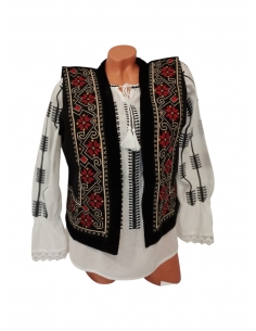 Vesta traditionala dama brodata rosu-negru – port popular romanesc autentic