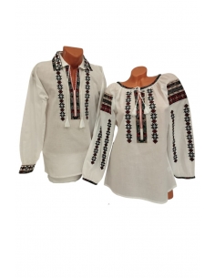 Set Ii Traditionale Familie Alb cu Broderie Negru Rosu