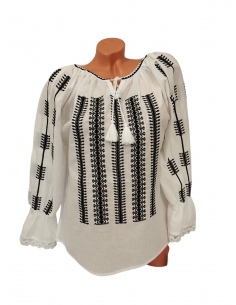 Ie Traditionala Dama Alba cu Broderie Neagra Clasica