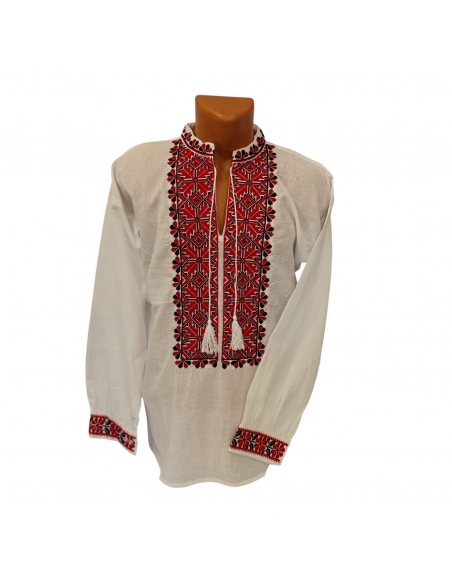 Camasa traditionala barbati din Muntenia cu broderie rosie