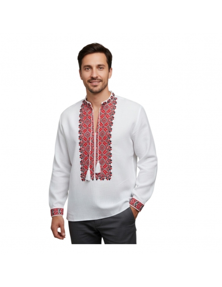 Camasa traditionala barbati din Muntenia cu broderie rosie