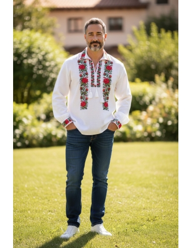 Set familie traditional din Muntenia – ie dama si camasa barbati cu broderie florala