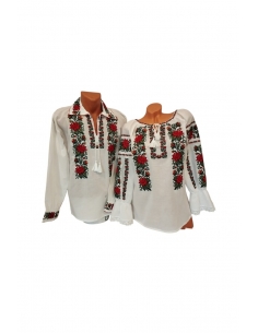 Set familie traditional din Muntenia – ie dama si camasa barbati cu broderie florala