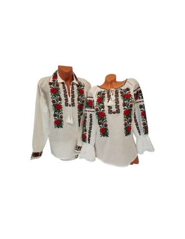 Set familie traditional din Muntenia – ie dama si camasa barbati cu broderie florala