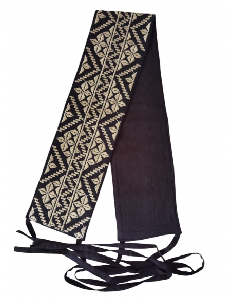 Brau barbatesc traditional brodat negru bej 86x11 cm