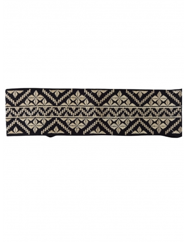 Brau barbatesc traditional brodat negru bej 86x11 cm