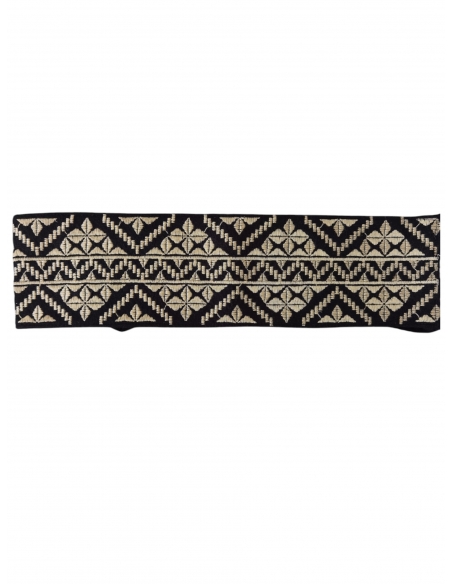 Brau barbatesc traditional brodat negru bej 86x11 cm