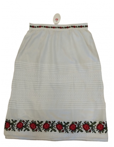Fusta traditionala romaneasca brodata cu trandafiri rosii