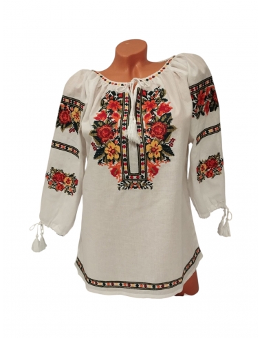 Ie romaneasca dama brodata florala rosu galben si negru