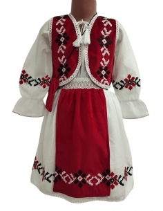 Costum traditional fetite alb si rosu cu motive populare
