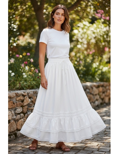 Fusta traditionala alba lunga cu dantela